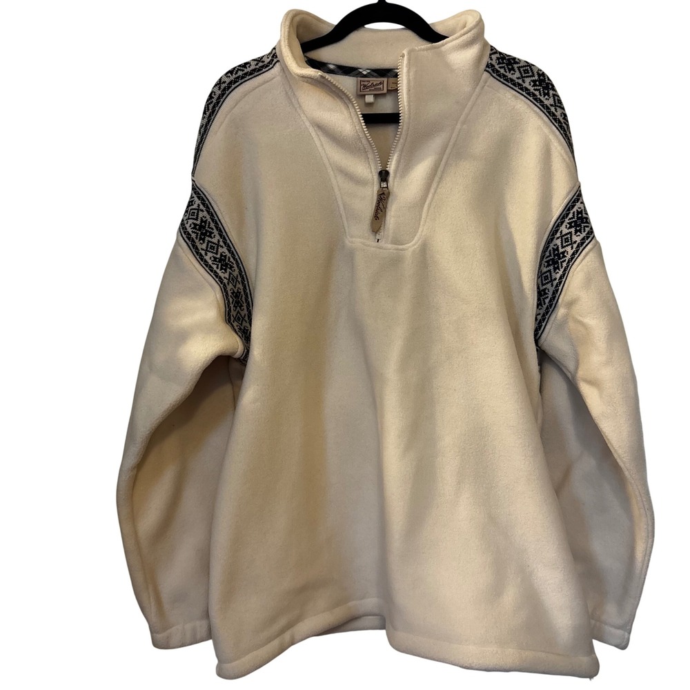 Woolrich Women's Large Cream 1/4 Zip Fleece Pullover Nordic Fair Isle